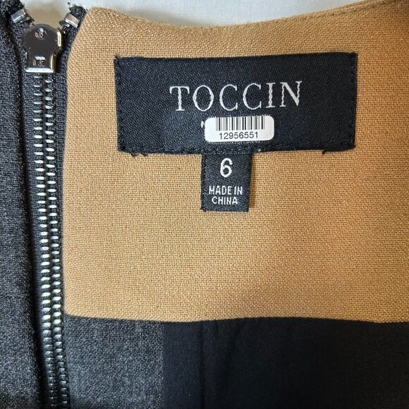 Toccin NWOT Tan Gray Colorblock Square Neck Sleeveless Sheath Dress Size 6 - Picture 6 of 16